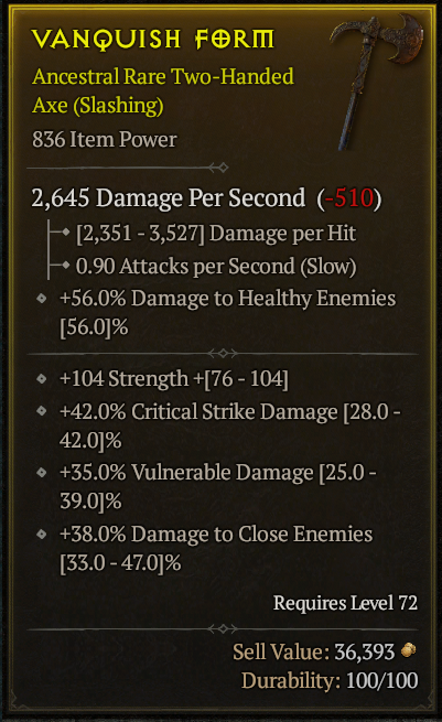 Season 3 - Softcore - Perfect Rare - Two-Handed Axe VANQUISH FORM