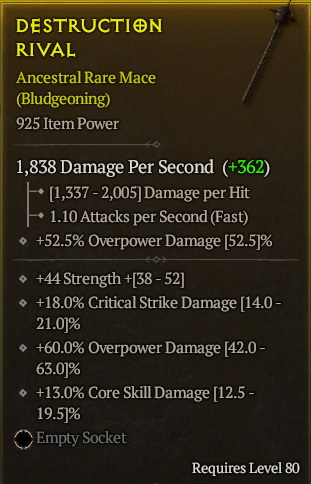Season 3 - Softcore - Perfect Rare - Two-Handed Mace DESTRUCTION RIVAL