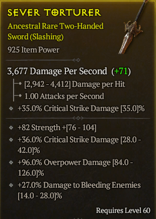 Season 3 - Softcore - Perfect Rare - Two-Handed Sword SEVER TORTURER