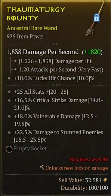 Season 3 - Softcore - Perfect Rare - Wand THAUMATURGY BOUNTY