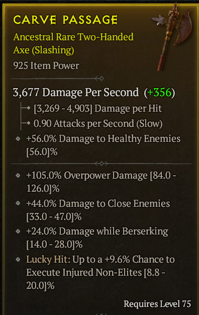 Season 3 - Softcore - Perfect Rare - Two-Handed Axe CARVE PASSAGE 2