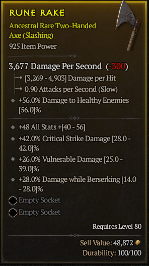 Season 3 - Softcore - Perfect Rare - Two-Handed Axe RUNE RAKE 2