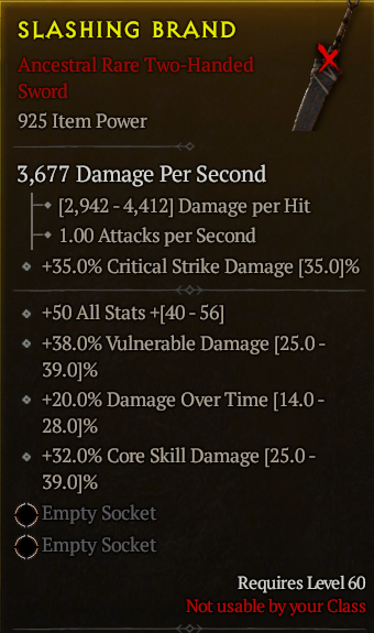 Season 3 - Softcore - Perfect Rare - Two-Handed Sword SLASHING BRAND