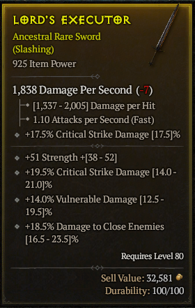 Season 3 - Softcore - Perfect Rare - Sword LORD'S EXECUTOR