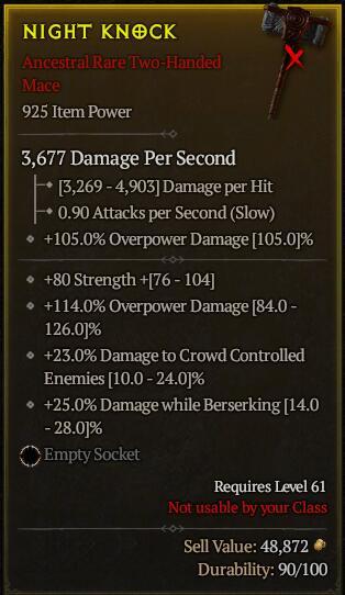 Season 3 - Softcore - Perfect Rare - Two-Handed Mace NIGHT KNOCK