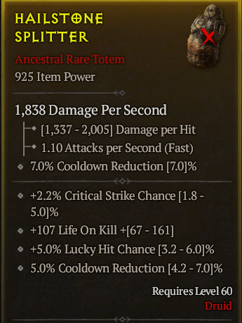 Season 3 - Softcore - Perfect Rare - Totem HAILSTONE SPLITTER 2