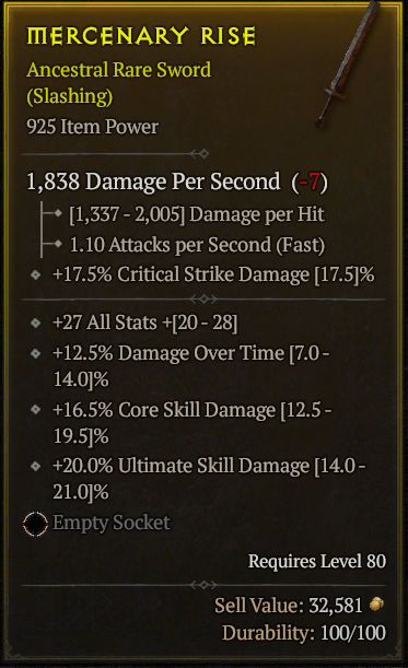 Season 3 - Softcore - Perfect Rare - Sword MERCENARY RISE 2