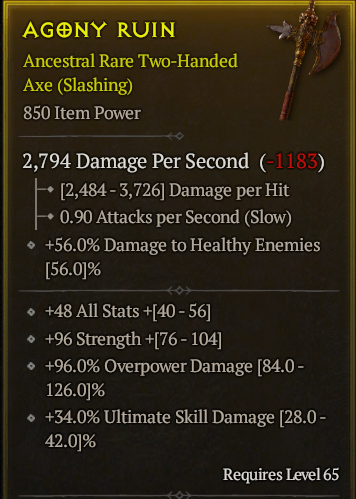 Season 3 - Softcore - Perfect Rare - Two-Handed Axe AGONYRUIN