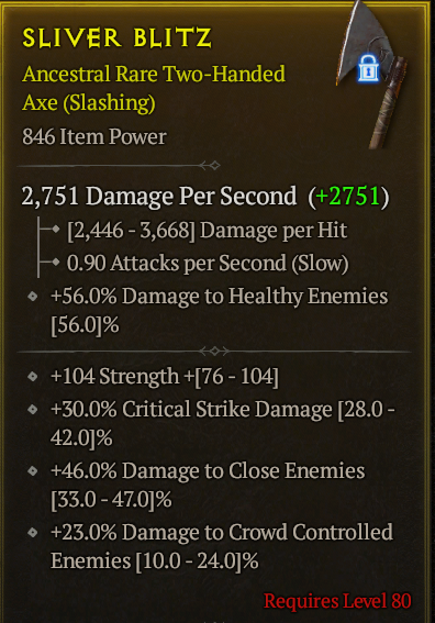 Season 3 - Softcore - Perfect Rare - Two-Handed Axe SLIVER BLITZ