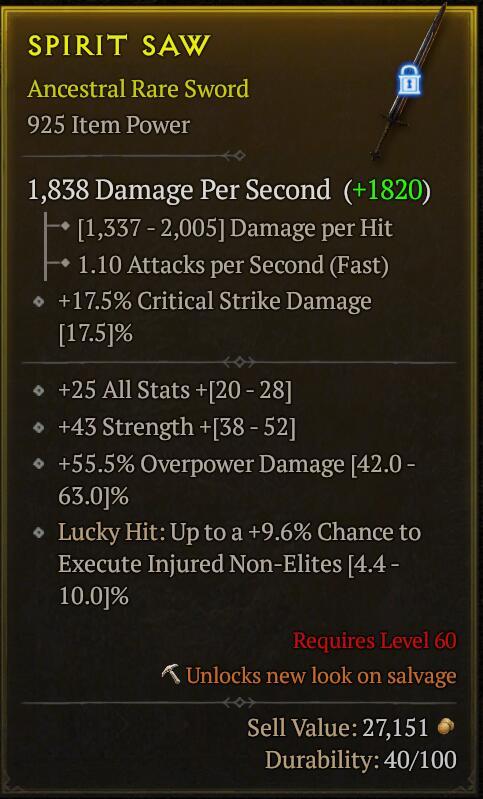 Season 3 - Softcore - Perfect Rare - Sword SPIRITSAW