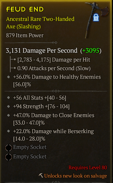 Season 3 - Softcore - Perfect Rare - Two-Handed Axe FEUD END