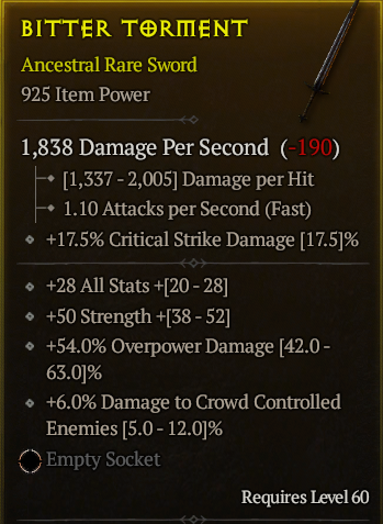 Season 3 - Softcore - Perfect Rare - Sword BITTER TORMENT