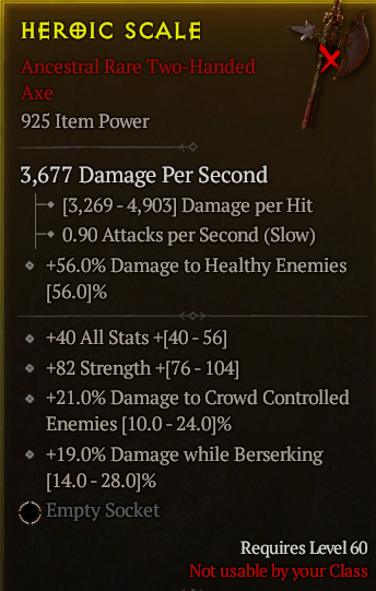 Season 3 - Softcore - Perfect Rare - Two-Handed Axe HEROIC SCALE
