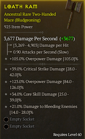 Season 3 - Softcore - Perfect Rare - Two-Handed Mace LOATH RAM 2