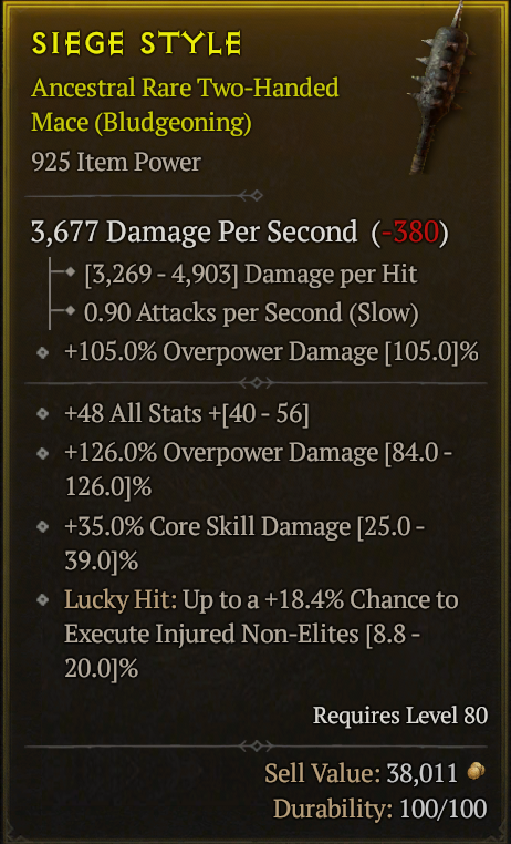 Season 3 - Softcore - Perfect Rare - Two-Handed Mace SIEGE STYLE