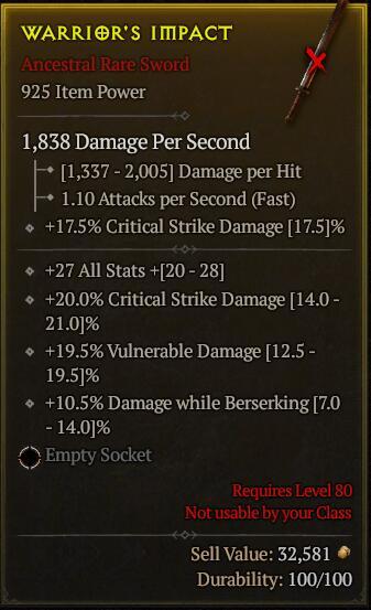 Season 3 - Softcore - Perfect Rare - Sword WARRIOR'S IMPACT