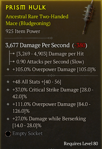 Season 3 - Softcore - Perfect Rare - Two-Handed Mace PRISM HULK