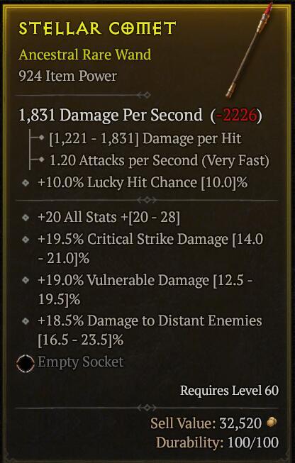 Season 3 - Softcore - Perfect Rare - Wand STELLAR COMET 2