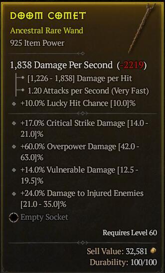 Season 3 - Softcore - Perfect Rare - Wand DOOM COMET 3