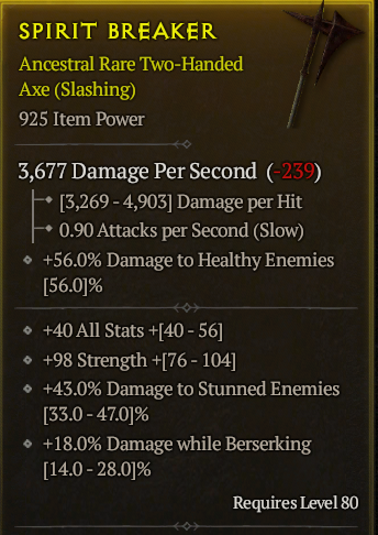 Season 3 - Softcore - Perfect Rare - Two-Handed Axe SPIRIT BREAKER 2