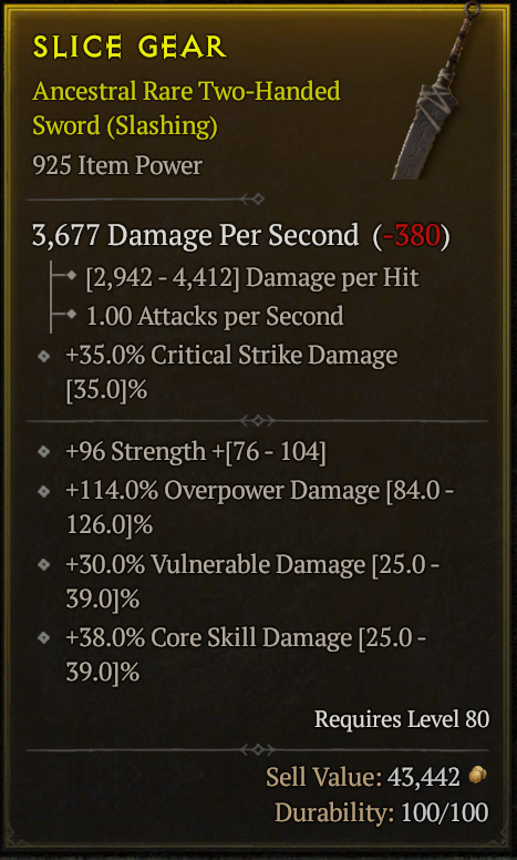 Season 3 - Softcore - Perfect Rare - Two-Handed Sword SLICE GEAR