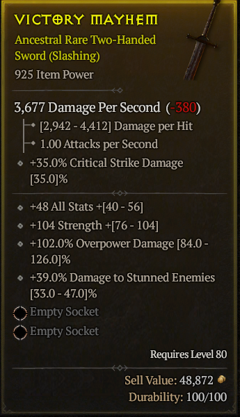 Season 3 - Softcore - Perfect Rare - Two-Handed Sword VICTORY MAYHEM