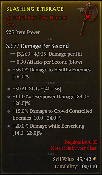 Season 3 - Softcore - Perfect Rare - Two-Handed Axe SLASHING EMBRACE