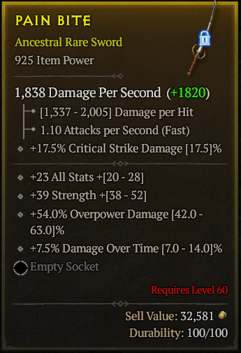 Season 3 - Softcore - Perfect Rare - Sword PAIN BITE 2