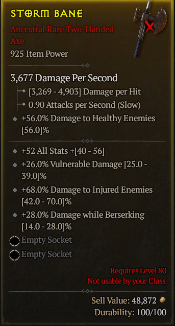 Season 3 - Softcore - Perfect Rare - Two-Handed Axe STORM BANE