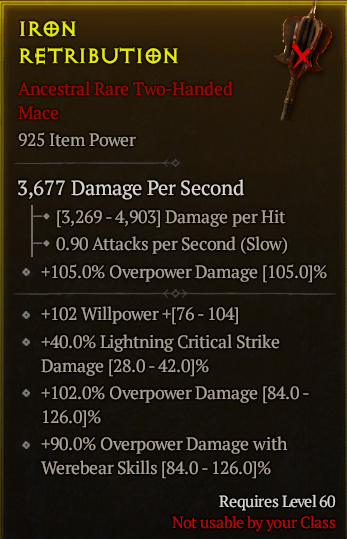 Season 3 - Softcore - Perfect Rare - Two-Handed Mace IRON RETRIBUTION