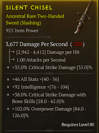 Season 3 - Softcore - Perfect Rare - Two-Handed Sword SILENT CHISEL 2