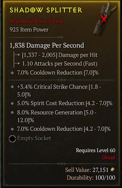 Season 3 - Softcore - Perfect Rare - Totem SHADOW SPLITTER