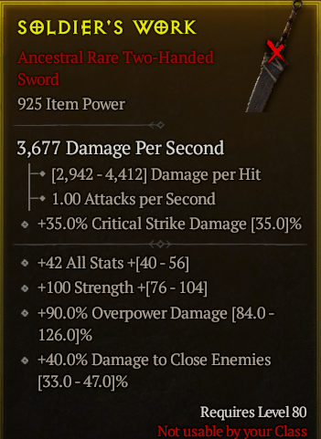 Season 3 - Softcore - Perfect Rare - Two-Handed Sword SOLDIER'S WORK