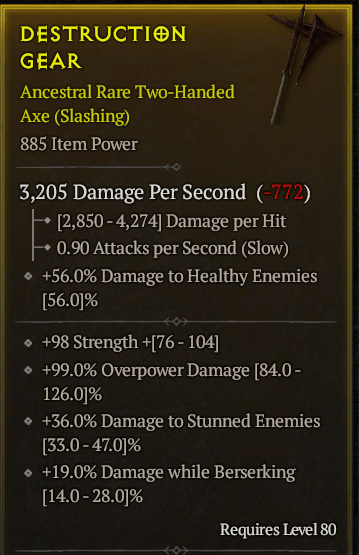 Season 3 - Softcore - Perfect Rare - Two-Handed Axe DESTRUCTION GEAR 2
