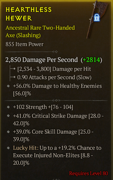 Season 3 - Softcore - Perfect Rare - Two-Handed Axe HEARTHLESS HEWER