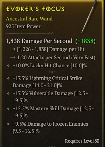 Season 3 - Softcore - Perfect Rare - Wand EVOKER'S FOCUS 2