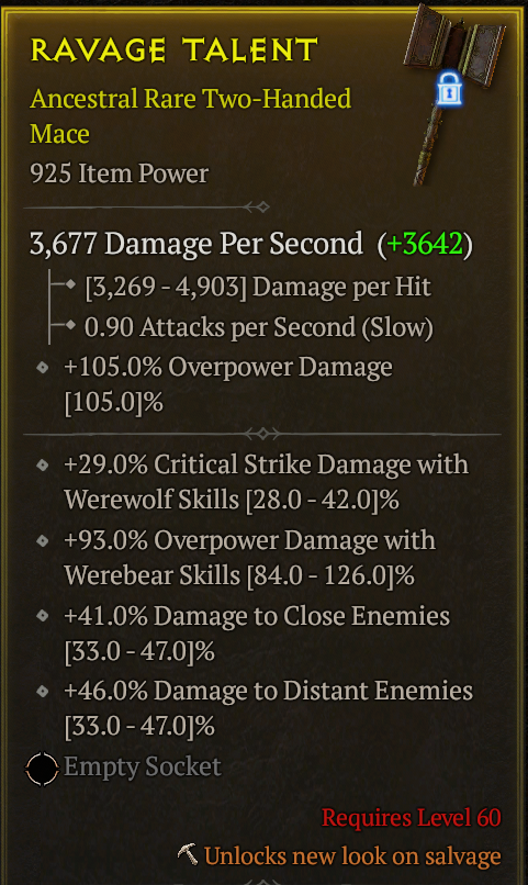Season 3 - Softcore - Perfect Rare - Two-Handed Mace RAVAGE TALENT