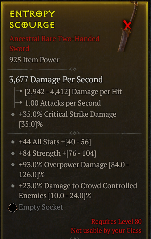 Season 3 - Softcore - Perfect Rare - Two-Handed Sword ENTROPY SCOURGE