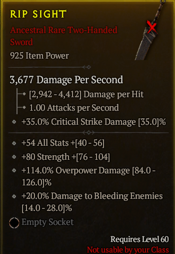 Season 3 - Softcore - Perfect Rare - Two-Handed Sword RIP SIGHT