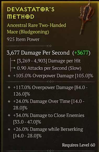 Season 3 - Softcore - Perfect Rare - Two-Handed Mace DEVASTATOR'S METHOD 3