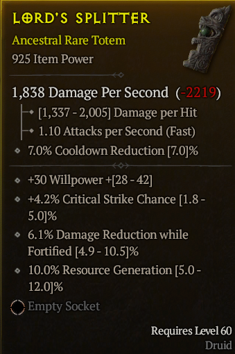 Season 3 - Softcore - Perfect Rare - Totem LORD'S SPLITTER 5