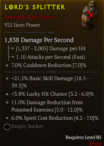 Season 3 - Softcore - Perfect Rare - Totem LORD'S SPLITTER 5