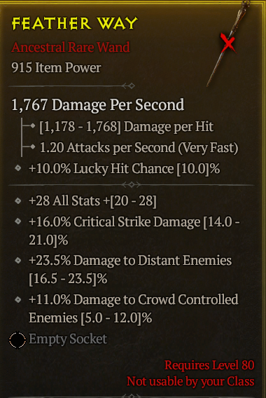 Season 3 - Softcore - Perfect Rare - Wand FEATHER WAY