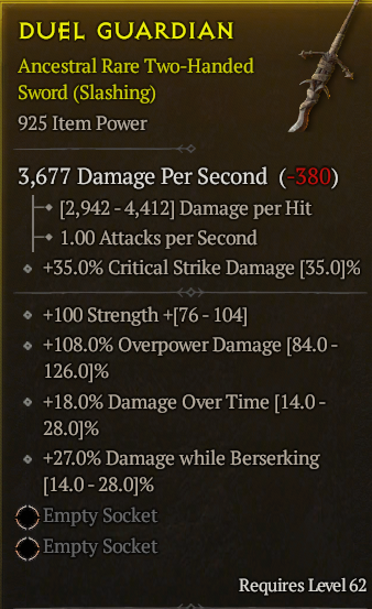 Season 3 - Softcore - Perfect Rare - Two-Handed Sword DUEL GUARDIAN