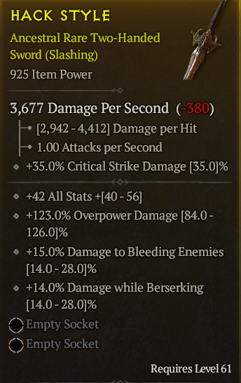 Season 3 - Softcore - Perfect Rare - Two-Handed Sword HACK STYLE 2