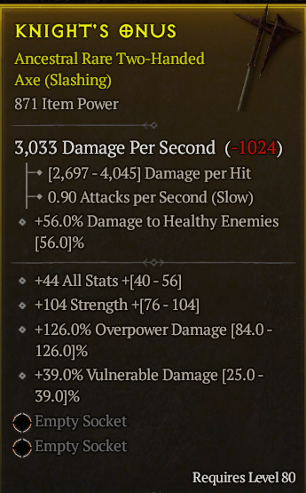 Season 3 - Softcore - Perfect Rare - Two-Handed Axe KNIGHT'S ONUS 3