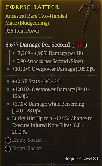 Season 3 - Softcore - Perfect Rare - Two-Handed Mace CORPSE BATTER