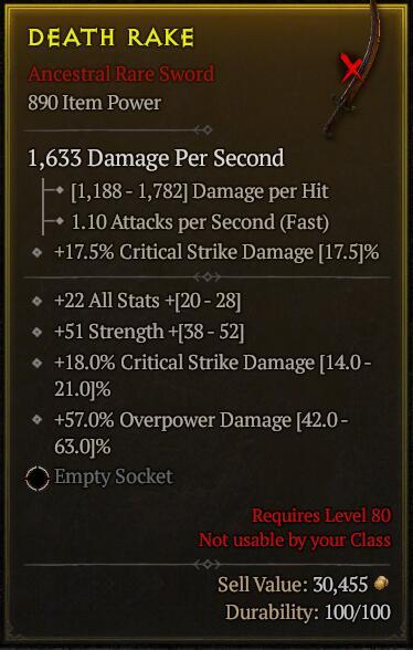 Season 3 - Softcore - Perfect Rare - Sword DEATH RAKE 2