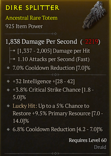 Season 3 - Softcore - Perfect Rare - Totem DIRE SPLITTER 2