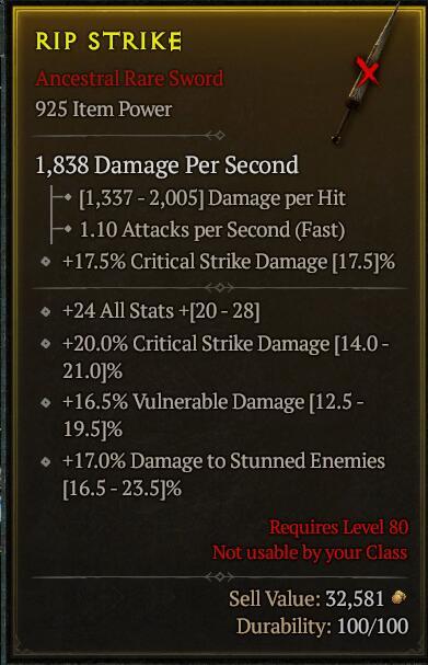 Season 3 - Softcore - Perfect Rare - Sword RIP STRIKE 3